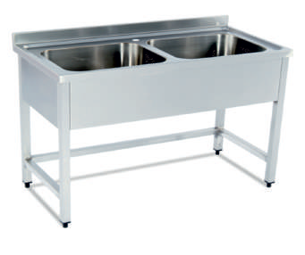 WORK TABLE WITH 2 SINKS WITHOUT MAIN SHELF, 1400x700x850