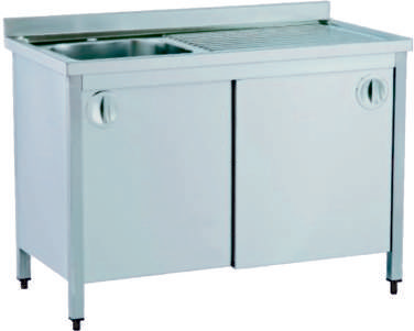 INOX cabinet 1 sink/right with sliding door 140x60x85