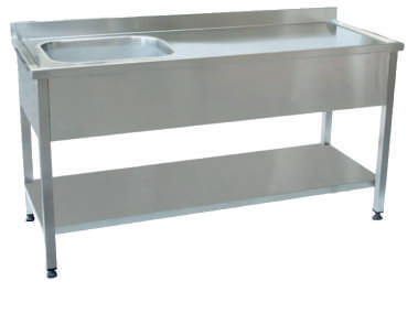 РАБОТНА МАСА С 1 МИВКА ЛЯВА С ОСНОВЕН РАФТ, 1600x700x850