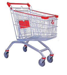 [GP-MM-75-BABY SEAT-LOGO] 75 LTR. METAL Market trolley
with STANDARD WHEELS
RED plastics
with BABY SEAT
WITH LOGO
ROUND hand without lock