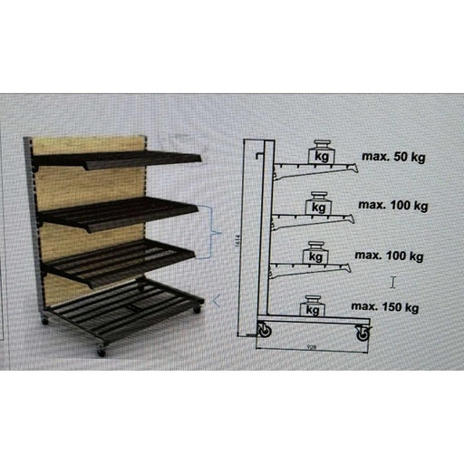 [UM.14454] Rack - fruit and vegetable trolley Wanzl on wheels with 3 shelves, r.r. 135x93x161 cm
